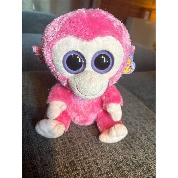 Ty Beanie Boos Razberry Pink Plush Monkey With Big Eyes Soft Stuffed Animal - Picture 4 of 7
